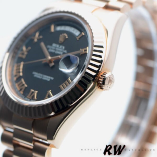 Rolex Day-Date 218235 Black Roman Numerals Dial Rose Gold 41MM Mens Replica Watch - Image 2