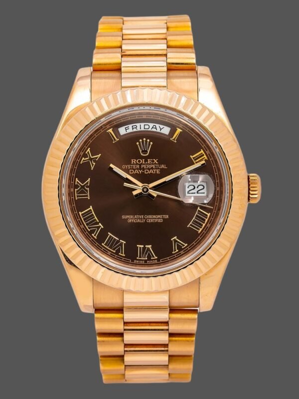 Rolex Day-Date 218235 Chocolate Brown Dial Rose Gold 41MM Mens Replica Watch - Image 1