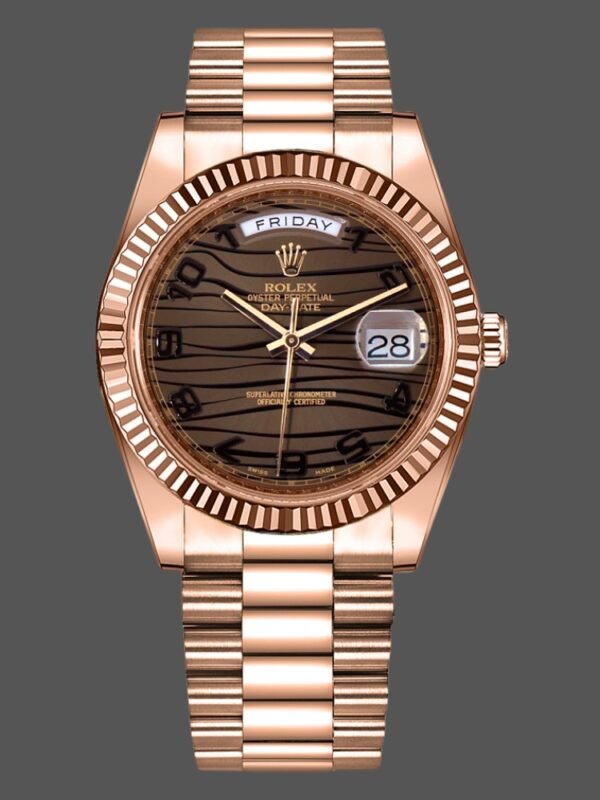 Rolex Day-Date 218235 Wave Bronze Dial Rose Gold 41MM Mens Replica Watch - Image 1