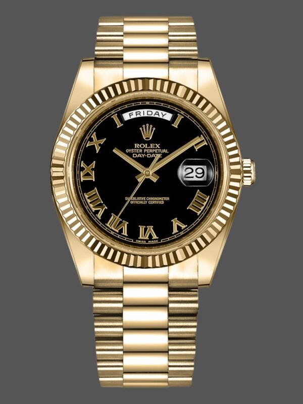 Rolex Day-Date 218238 Black Roman Numeral Dial Yellow Gold 41MM Mens Replica Watch - Image 1