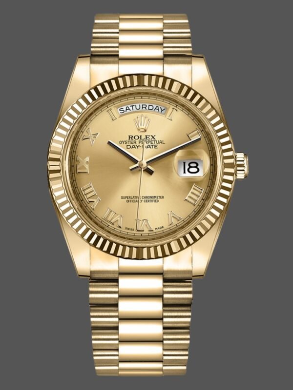 Rolex Day-Date 218238 Champagne Roman Numeral Dial Yellow Gold 41MM Mens Replica Watch - Image 1