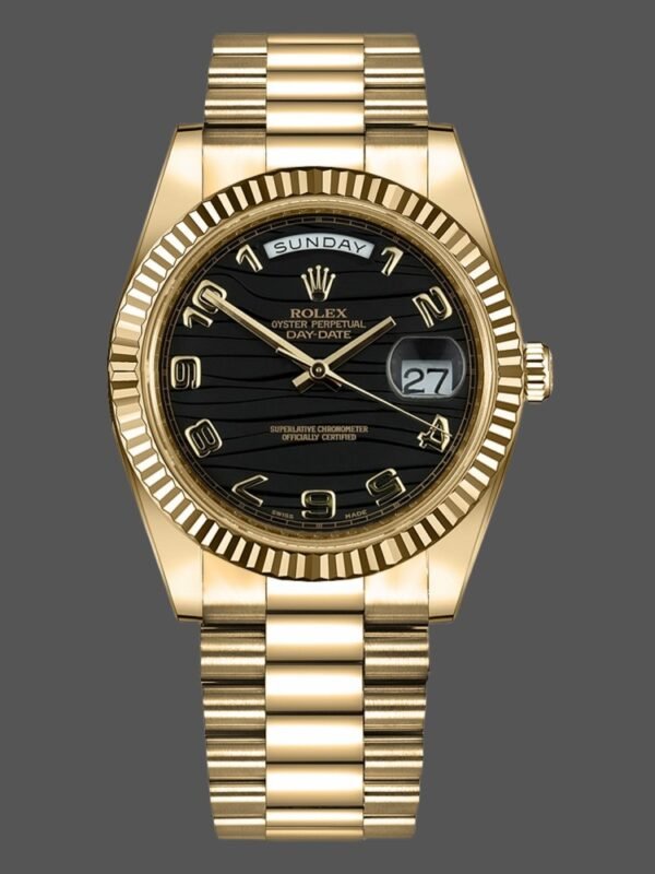 Rolex Day-Date 218238 Wave Black Dial Yellow Gold 41MM Mens Replica Watch - Image 1