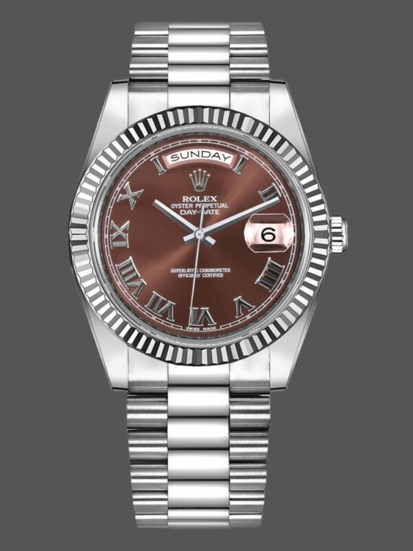 Rolex Day-Date 218239 Chocolate Brown Roman Numerals Dial White Gold 41MM Mens Replica Watch - Image 1
