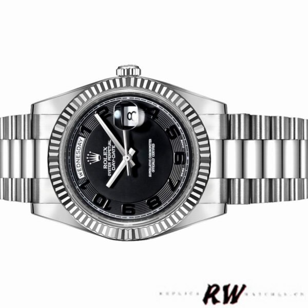 Rolex Day-Date 218239 Concentric Circle Black Dial White Gold 41MM Mens Replica Watch - Image 4