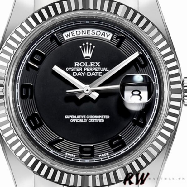 Rolex Day-Date 218239 Concentric Circle Black Dial White Gold 41MM Mens Replica Watch - Image 2