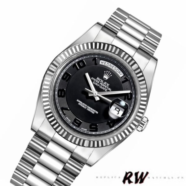 Rolex Day-Date 218239 Concentric Circle Black Dial White Gold 41MM Mens Replica Watch - Image 3