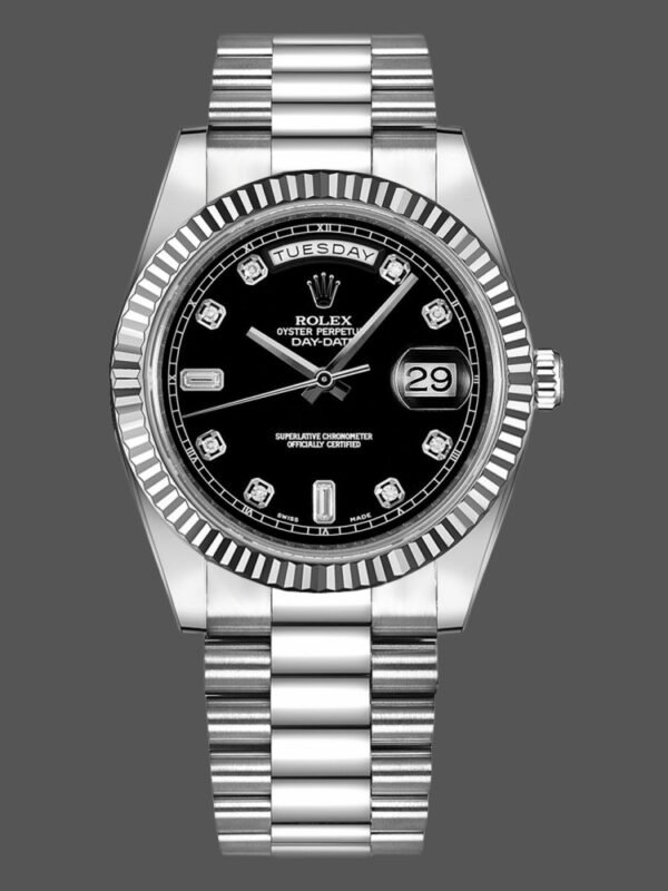 Rolex Day-Date 218239 Diamond Black Dial White Gold 41MM Mens Replica Watch - Image 1