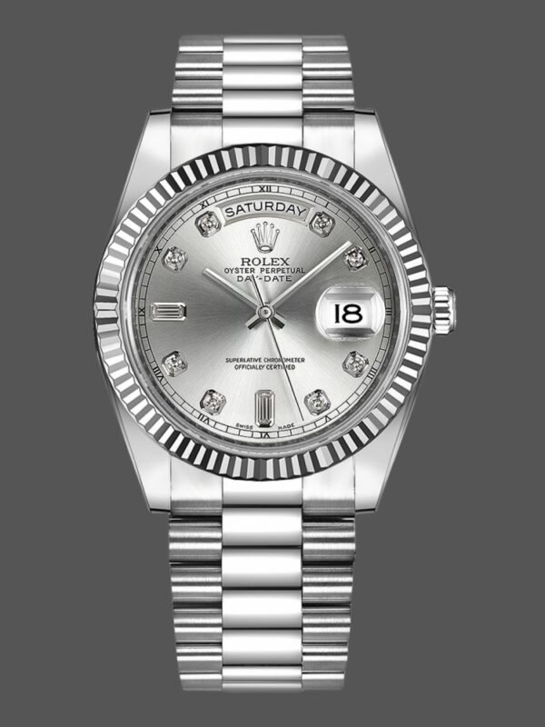 Rolex Day-Date 218239 Diamond Silver Dial White Gold 41MM Mens Replica Watch - Image 1