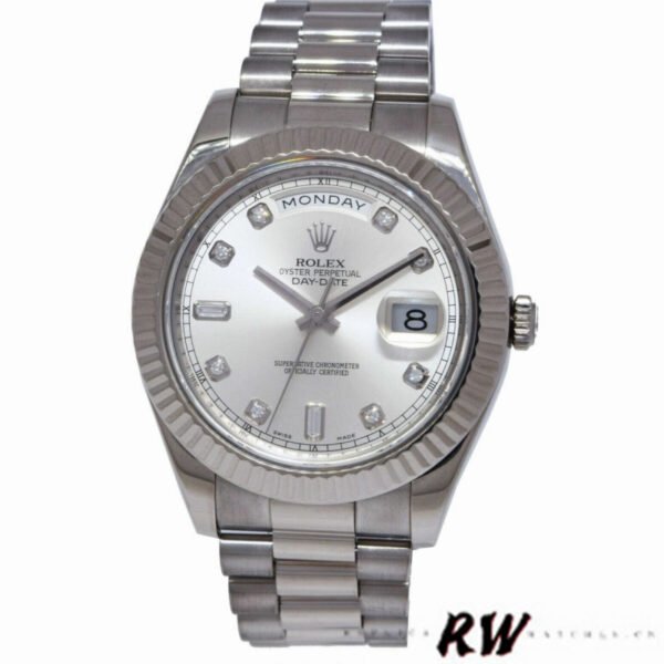 Rolex Day-Date 218239 Diamond Silver Dial White Gold 41MM Mens Replica Watch - Image 2