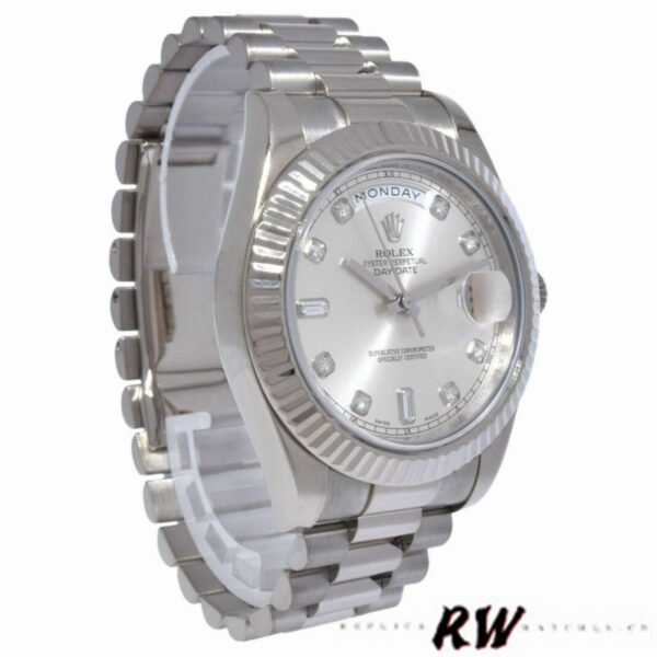 Rolex Day-Date 218239 Diamond Silver Dial White Gold 41MM Mens Replica Watch - Image 3