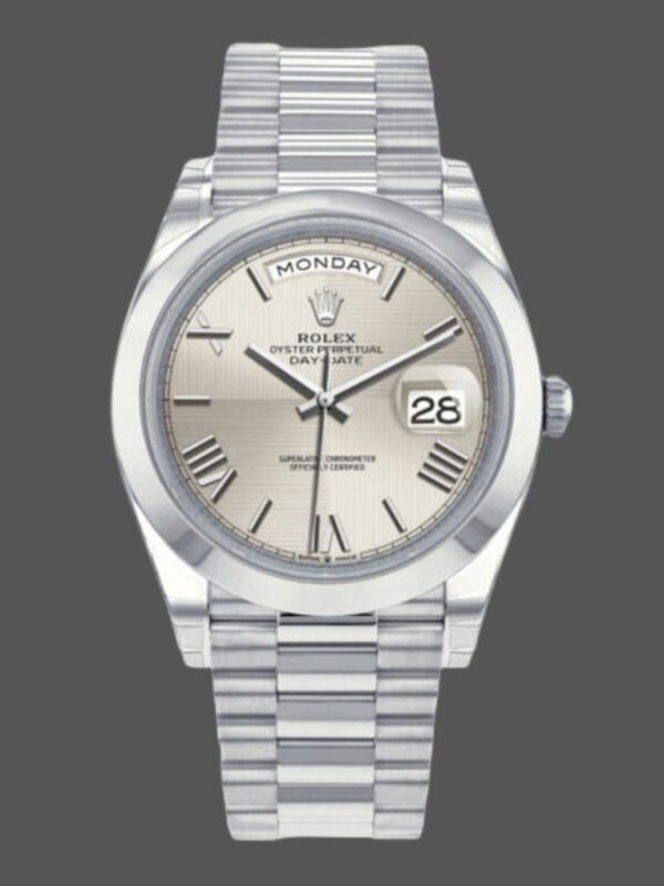 Rolex Day-Date 228206 Silver Roman Numeral Dial Platinum 40MM Mens Replica Watch - Image 1