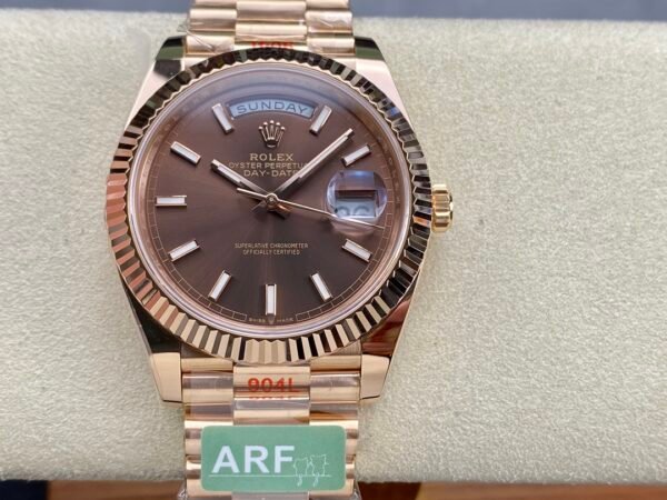 Rolex Day-Date 228235 Chocolate Brown Dial Fluted Bezel 40mm Mens Replica Watch - Image 2