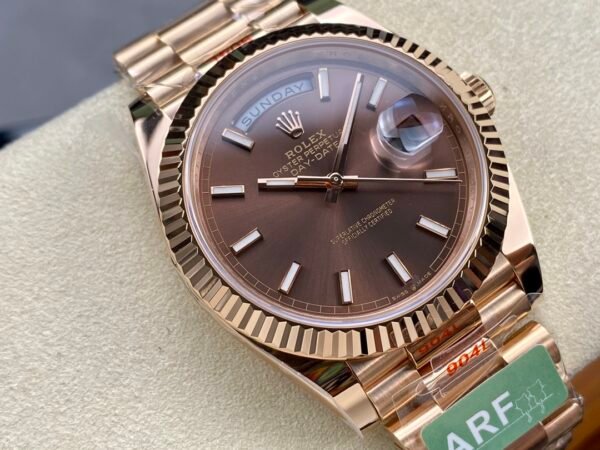 Rolex Day-Date 228235 Chocolate Brown Dial Fluted Bezel 40mm Mens Replica Watch - Image 3