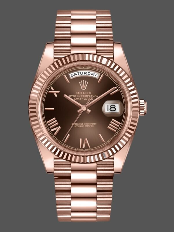 Rolex Day-Date 228235 Chocolate Brown Roman Numeral Dial Fluted Bezel 40mm Mens Replica Watch - Image 1