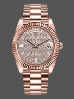 Rolex Day-Date 228235 Diamond Paved Dial Fluted Bezel 40mm Mens Replica Watch