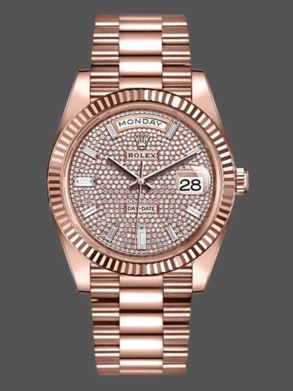 Rolex Day-Date 228235 Diamond Paved Dial Fluted Bezel 40mm Mens Replica Watch - Image 1
