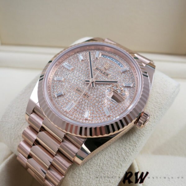 Rolex Day-Date 228235 Diamond Paved Dial Fluted Bezel 40mm Mens Replica Watch - Image 2