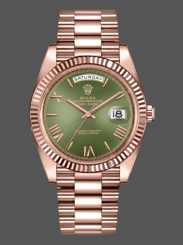 Rolex Day-Date 228235 Green Roman Numeral Dial Fluted Bezel 40mm Mens Replica Watch - Image 1