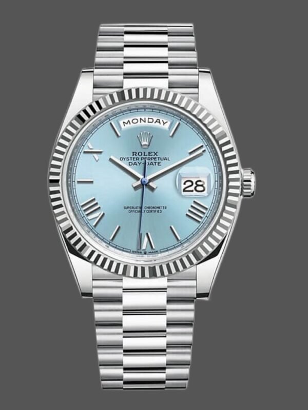 Rolex Day-Date 228236 Fluted Bezel Ice Blue Dial 40MM Mens Replica Watch - Image 1