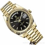 Rolex Day-Date 228238 Black Diagonal Motif Dial Fluted Bezel 40mm Mens Replica Watch - Image 3