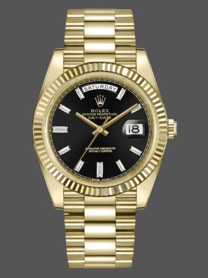 Rolex Day-Date 228238 Black Diamond Dial Fluted Bezel 40mm Mens Replica Watch