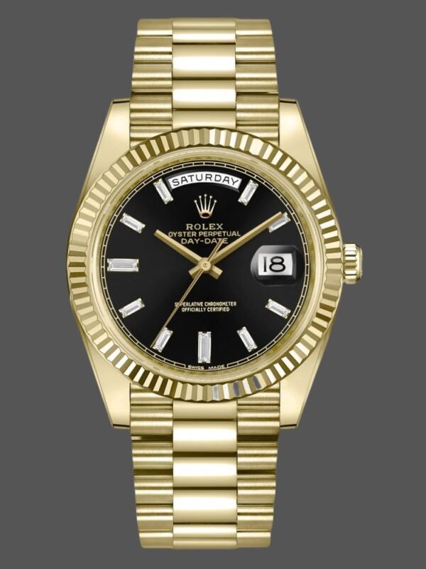 Rolex Day-Date 228238 Black Diamond Dial Fluted Bezel 40mm Mens Replica Watch - Image 1