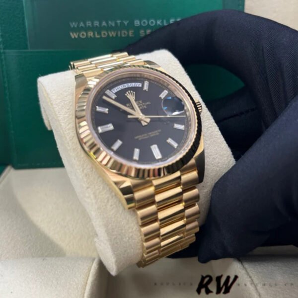 Rolex Day-Date 228238 Black Diamond Dial Fluted Bezel 40mm Mens Replica Watch - Image 4