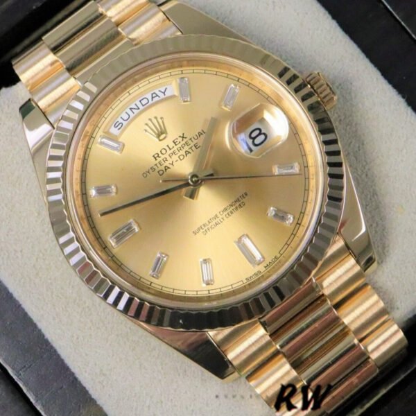 Rolex Day-Date 228238 Champagne Diamond Dial Fluted Bezel 40mm Mens Replica Watch - Image 4