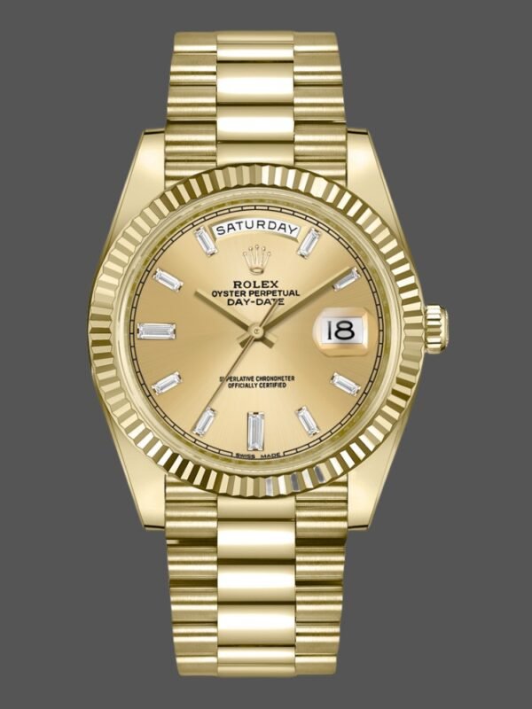 Rolex Day-Date 228238 Champagne Diamond Dial Fluted Bezel 40mm Mens Replica Watch - Image 1