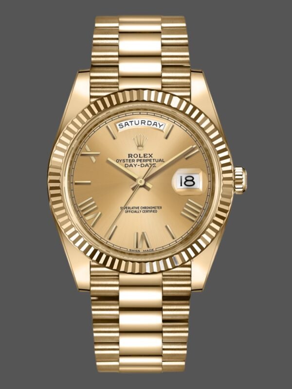 Rolex Day-Date 228238 Champagne Roman Dial Fluted Bezel 40mm Mens Replica Watch - Image 1