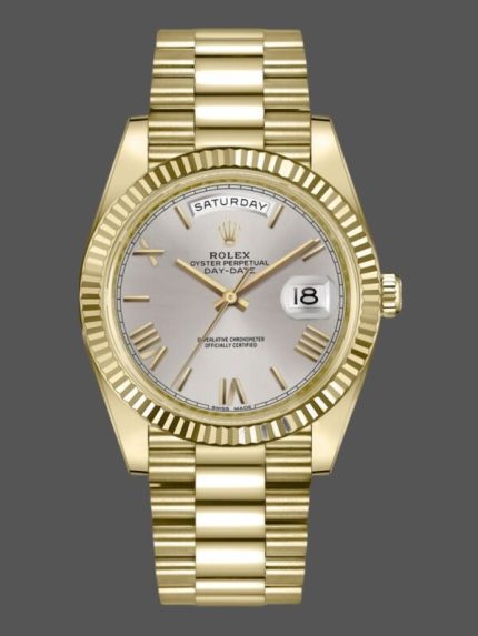 Rolex Day-Date 228238 Silver Roman Dial Fluted Bezel 40mm Mens Replica Watch