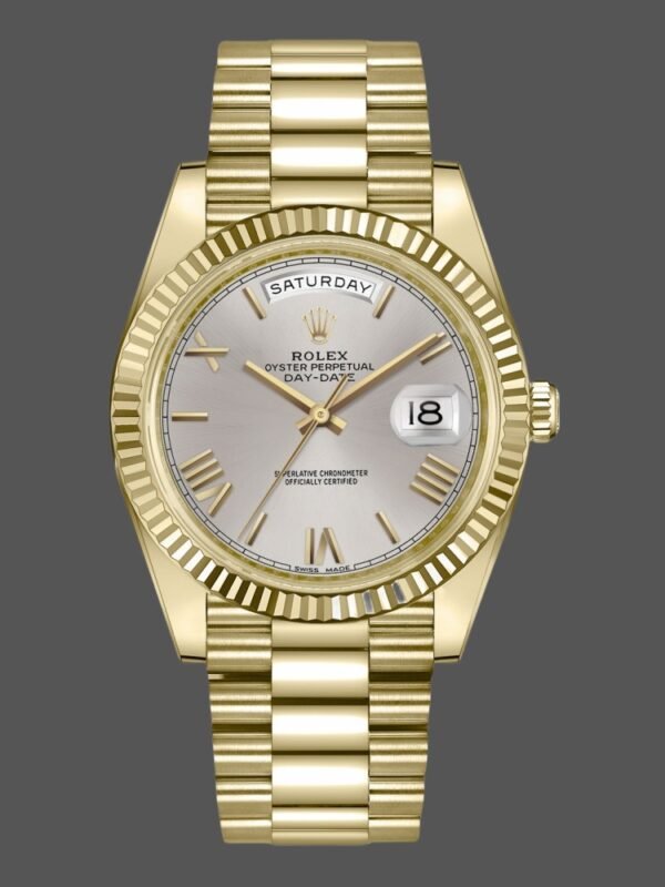 Rolex Day-Date 228238 Silver Roman Dial Fluted Bezel 40mm Mens Replica Watch - Image 1