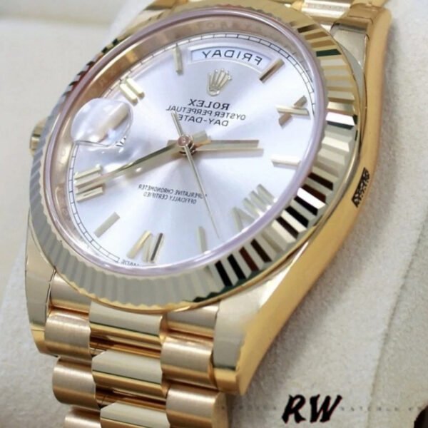 Rolex Day-Date 228238 Silver Roman Dial Fluted Bezel 40mm Mens Replica Watch - Image 2