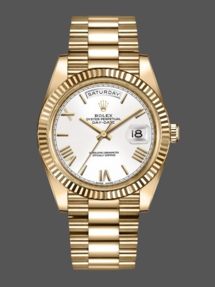 Rolex Day-Date 228238 White Roman Dial Fluted Bezel 40mm Mens Replica Watch