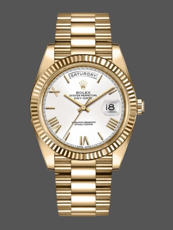 Rolex Day-Date 228238 White Roman Dial Fluted Bezel 40mm Mens Replica Watch - Image 1