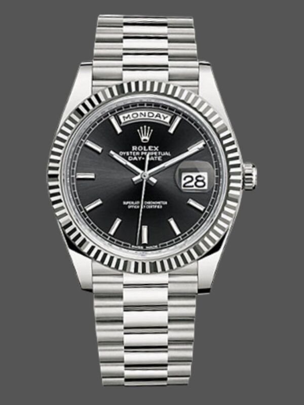 Rolex Day-Date 228239 Black Index Dial Fluted Bezel 40mm Mens Replica Watch - Image 1