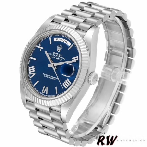 Rolex Day-Date 228239 Blue Roman Dial Fluted Bezel 40mm Mens Replica Watch - Image 3