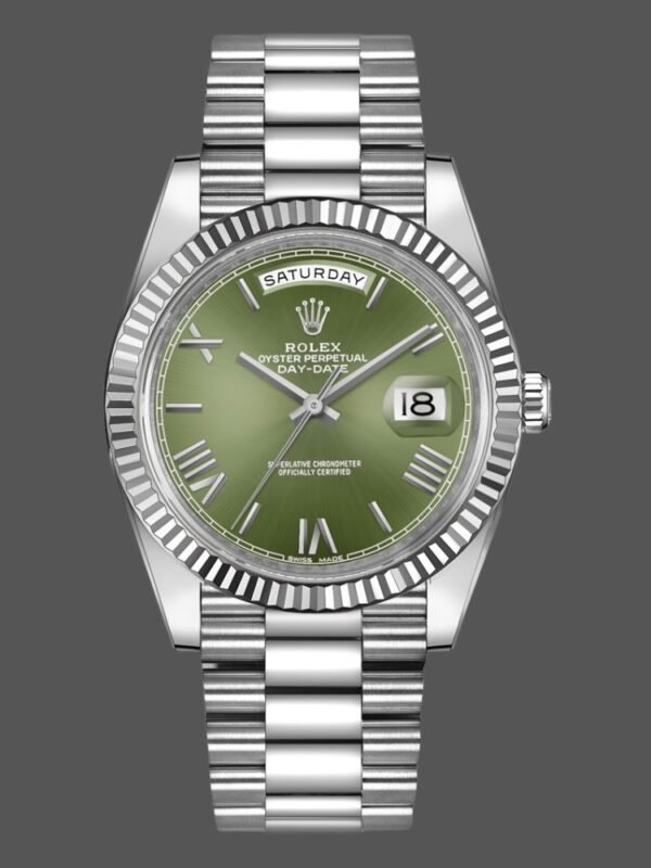 Rolex Day-Date 228239 Green Roman Dial Fluted Bezel 40mm Mens Replica Watch - Image 1