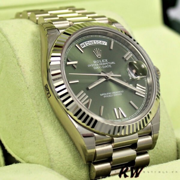 Rolex Day-Date 228239 Green Roman Dial Fluted Bezel 40mm Mens Replica Watch - Image 2
