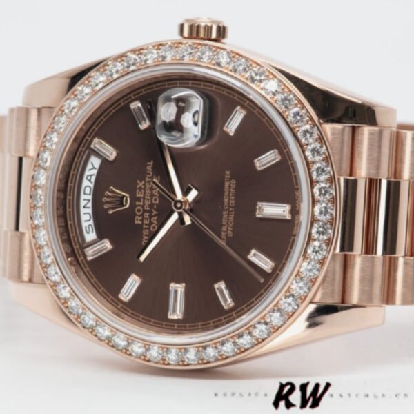 Rolex Day-Date 228345RBR Chocolate Brown Diamond Dial Diamond Bezel 40mm Mens Replica Watch - Image 4
