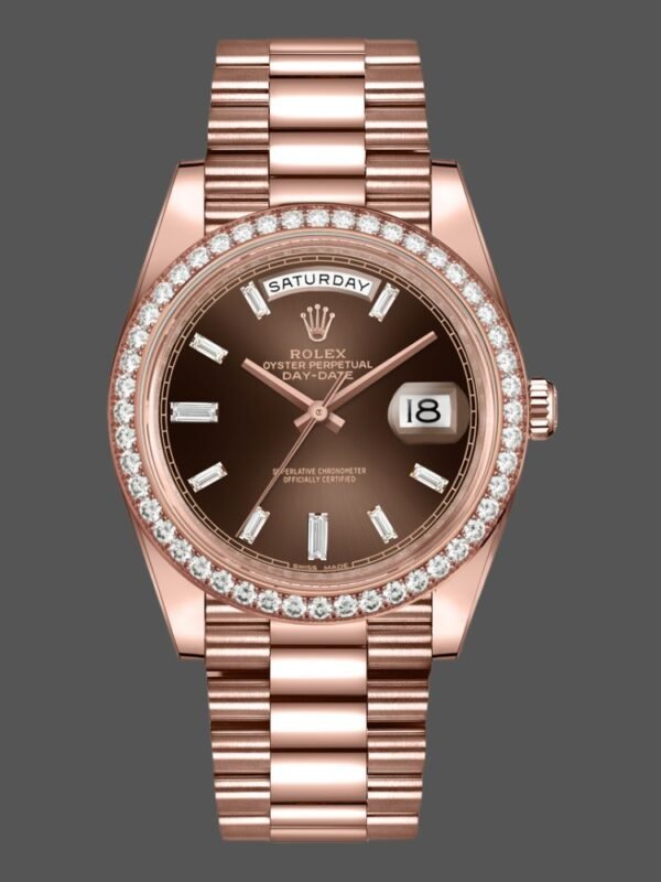 Rolex Day-Date 228345RBR Chocolate Brown Diamond Dial Diamond Bezel 40mm Mens Replica Watch - Image 1