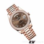 Rolex Day-Date 228345RBR Chocolate Brown Roman Dial Diamond Bezel 40mm Mens Replica Watch - Image 3