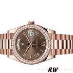 Rolex Day-Date 228345RBR Chocolate Brown Roman Dial Diamond Bezel 40mm Mens Replica Watch - Image 4