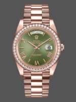 Rolex Day-Date 228345RBR Olive Green Roman Dial Diamond Bezel 40mm Mens Replica Watch