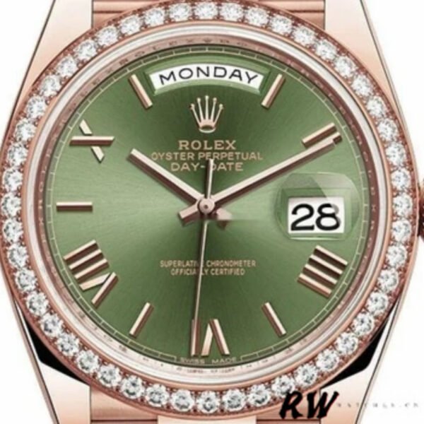 Rolex Day-Date 228345RBR Olive Green Roman Dial Diamond Bezel 40mm Mens Replica Watch - Image 2