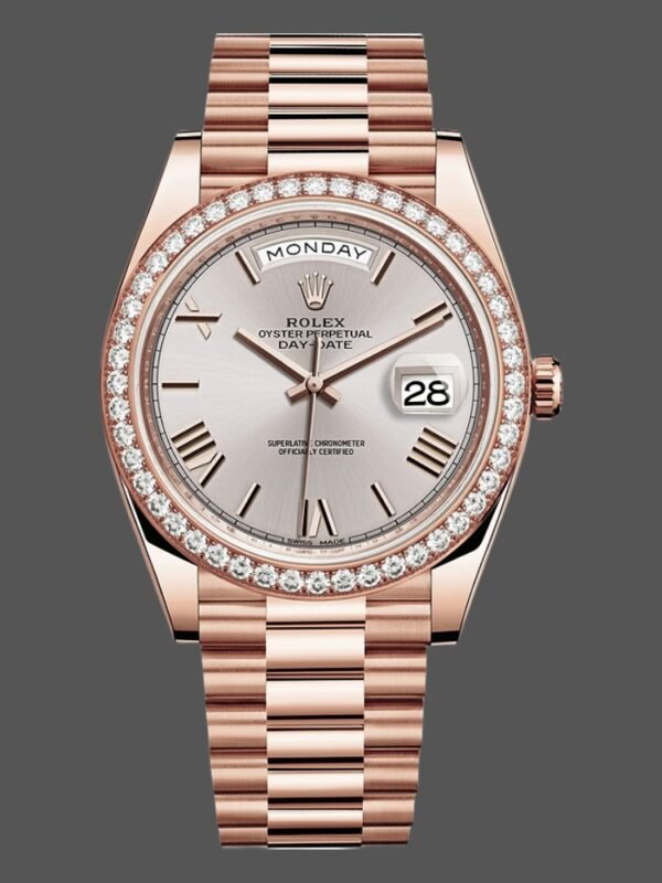 Rolex Day-Date 228345RBR Sundust Roman Dial Diamond Bezel 40mm Mens Replica Watch - Image 1