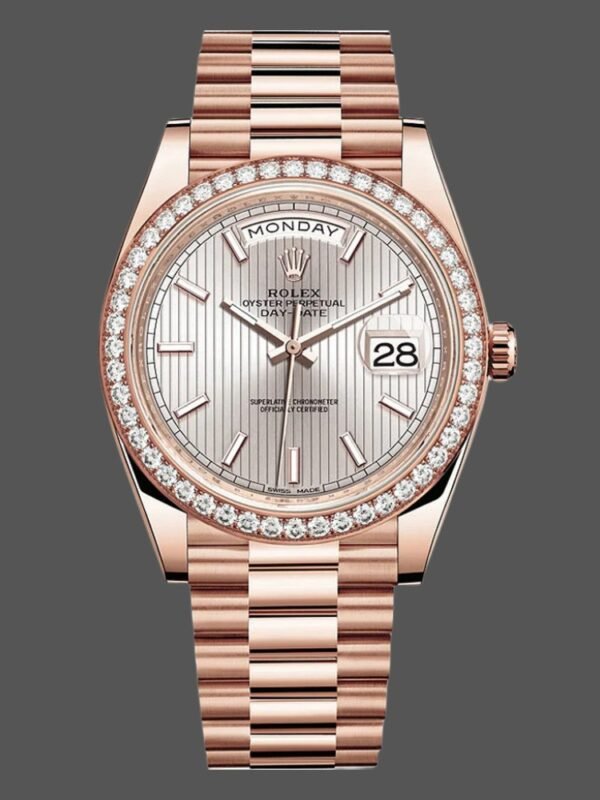 Rolex Day-Date 228345RBR Sundust Stripe Motif Dial Diamond Bezel 40mm Mens Replica Watch - Image 1