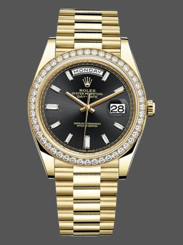 Rolex Day-Date 228348RBR Black Diamond Dial Diamond Bezel 40mm Mens Replica Watch - Image 1