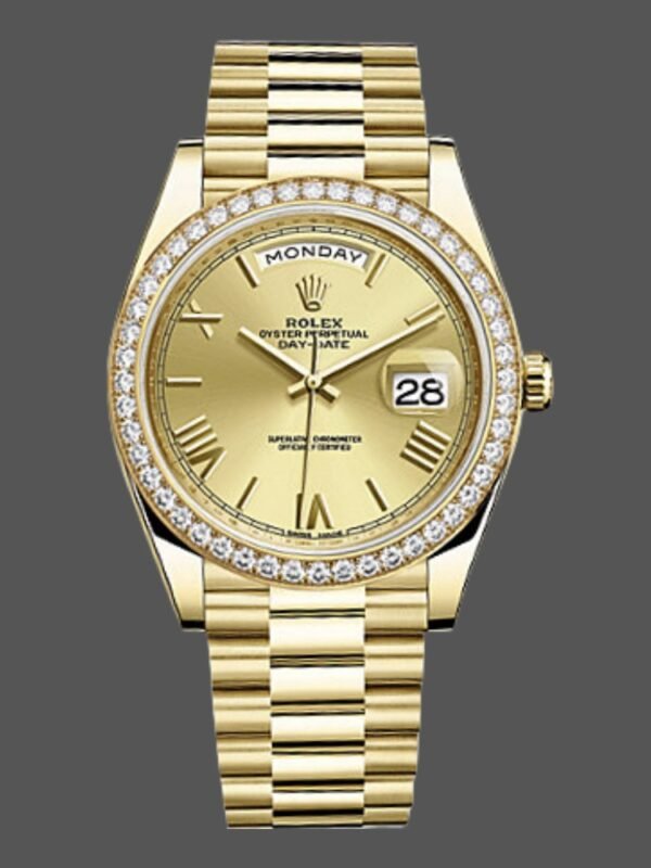 Rolex Day-Date 228348RBR Champagne Roman Dial Diamond Bezel 40mm Mens Replica Watch - Image 1