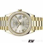Rolex Day-Date 228348RBR Silver Roman Dial Diamond Bezel 40mm Mens Replica Watch - Image 2